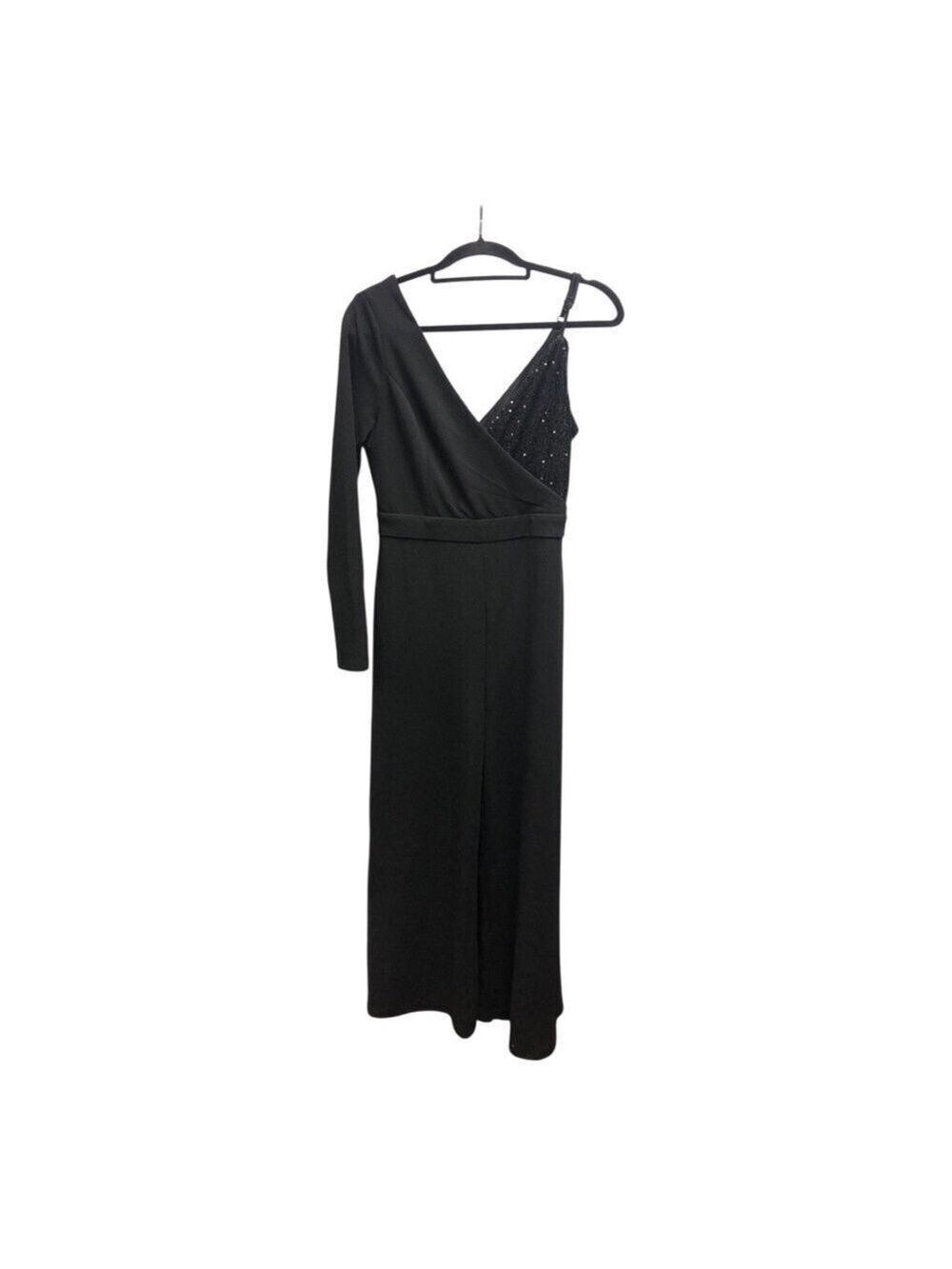 Lulus Elegant Black One-Shoulder Jumpsuit with sequins. - Picture 2 of 6